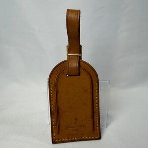 Louis Vuitton Luggage Tag Unisex OS Brown Vachetta Leather Name Tag Gold Buckle